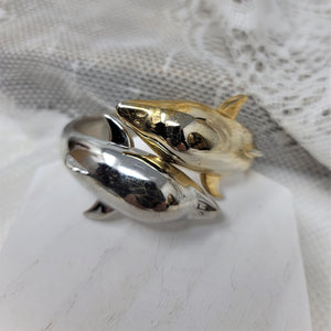 Dolphin Bangle Bracelet Hinged Gold & Silver