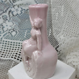 Vintage Small Vase w/ Lady & Flower Soft Pink