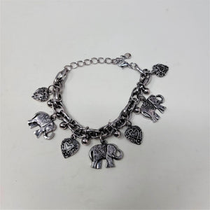 Silver Elephant Bracelet w/ Hearts & Lucky Bells 7"