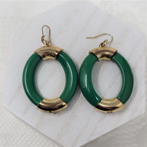 Awesome Large Green & Gold Earrings Pierced Wires