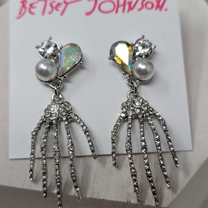 Betsey Johnson Skeleton Rhinestone Hands Earrings NWT