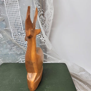 Mid Century Modern Hand-Carved Wooden Antelope