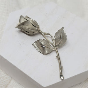 Vintage Giovanni Signed Silver Tone Rose Brooch