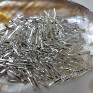 Glass Twisted Bugle Beads, Czech Glass, Silver