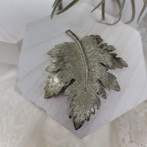 Vintage EMMONS Marked Brushed Silver Leaf Brooch