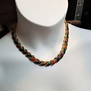 Vintage Enameled Colorful Necklace Gold 18″ long