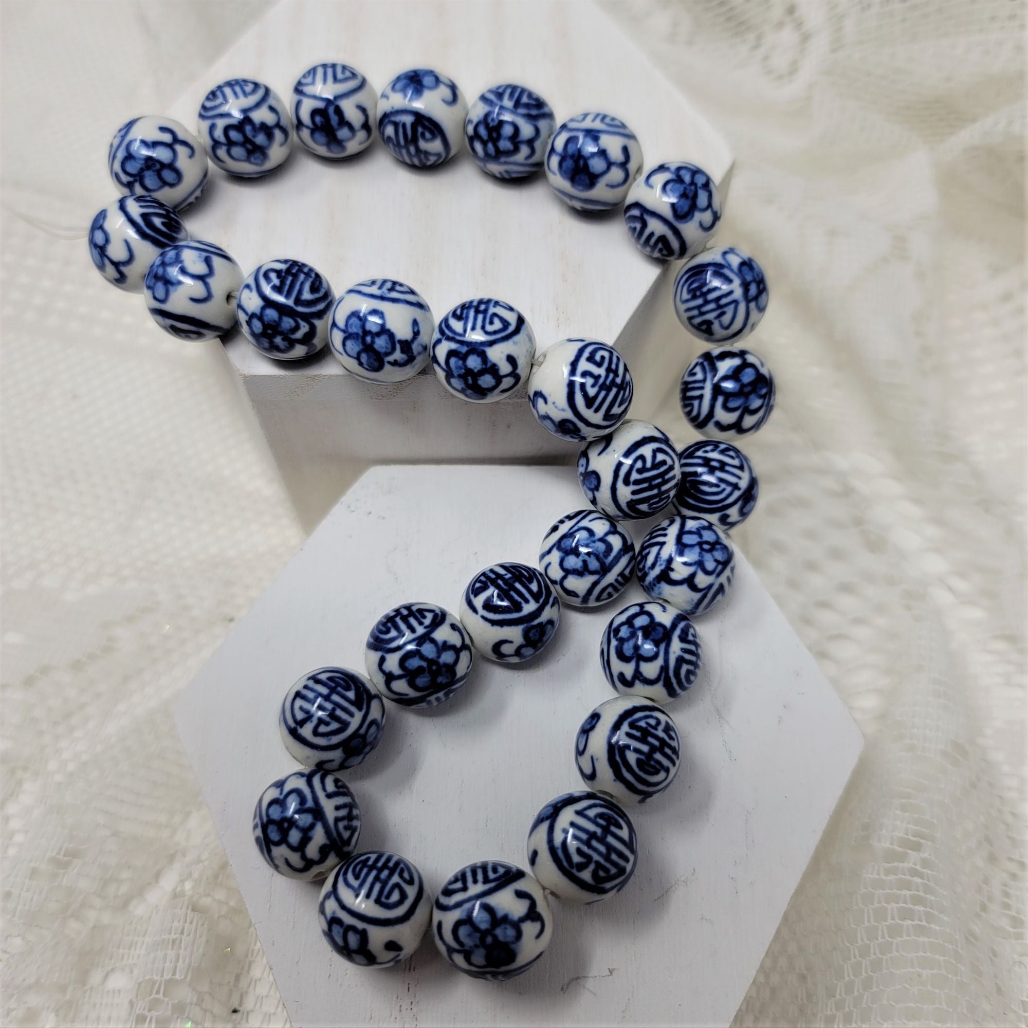 Blue & White Porcelain Beads Round Hand Painted