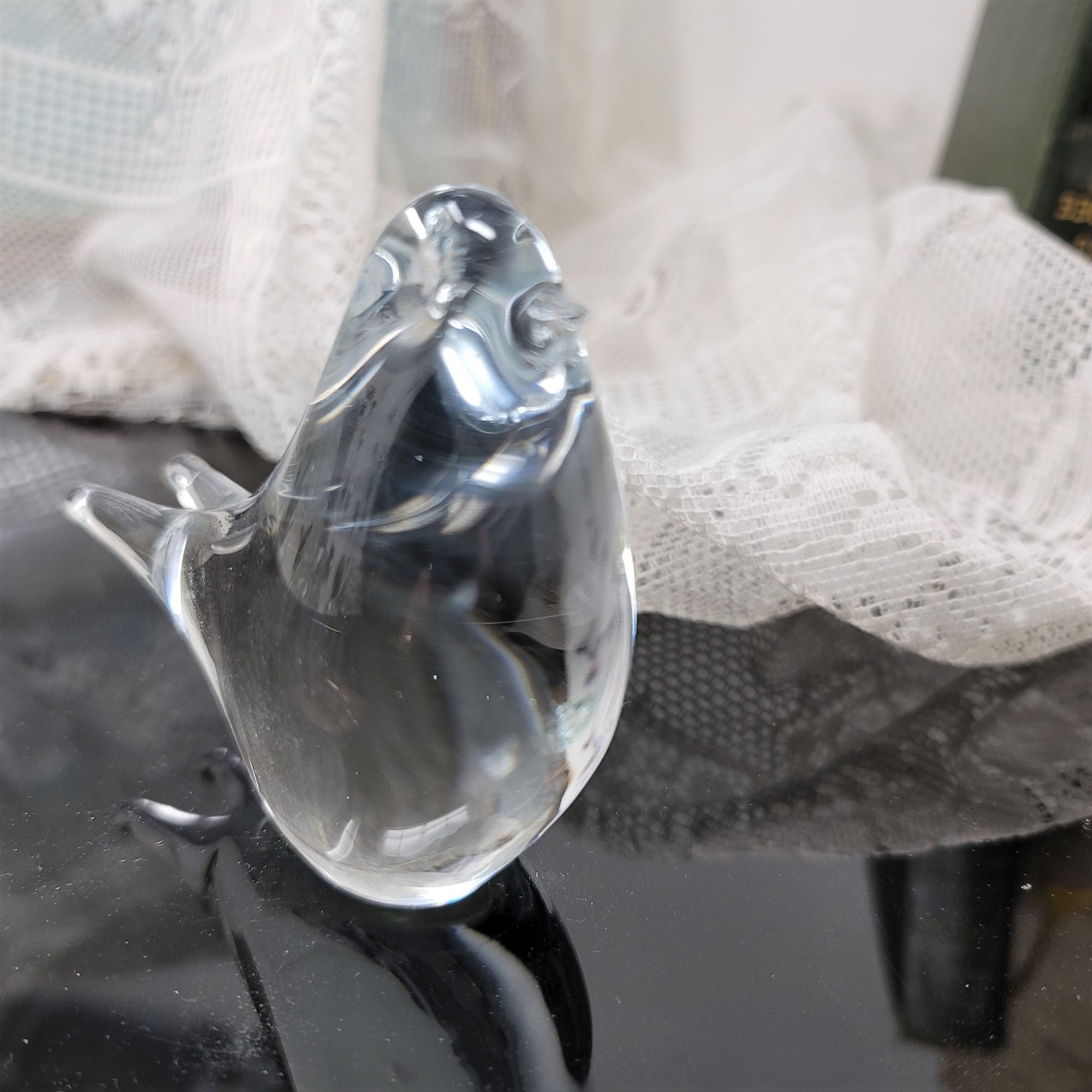 Vintage Glass Bird Paper Weight Chrystal Clear Glass