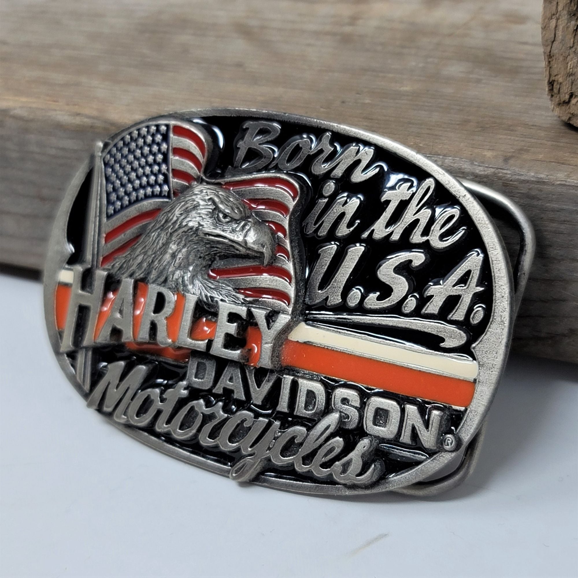 Harley Davidson Belt Buckle Born In USA 1991 Baron – its4sale2day