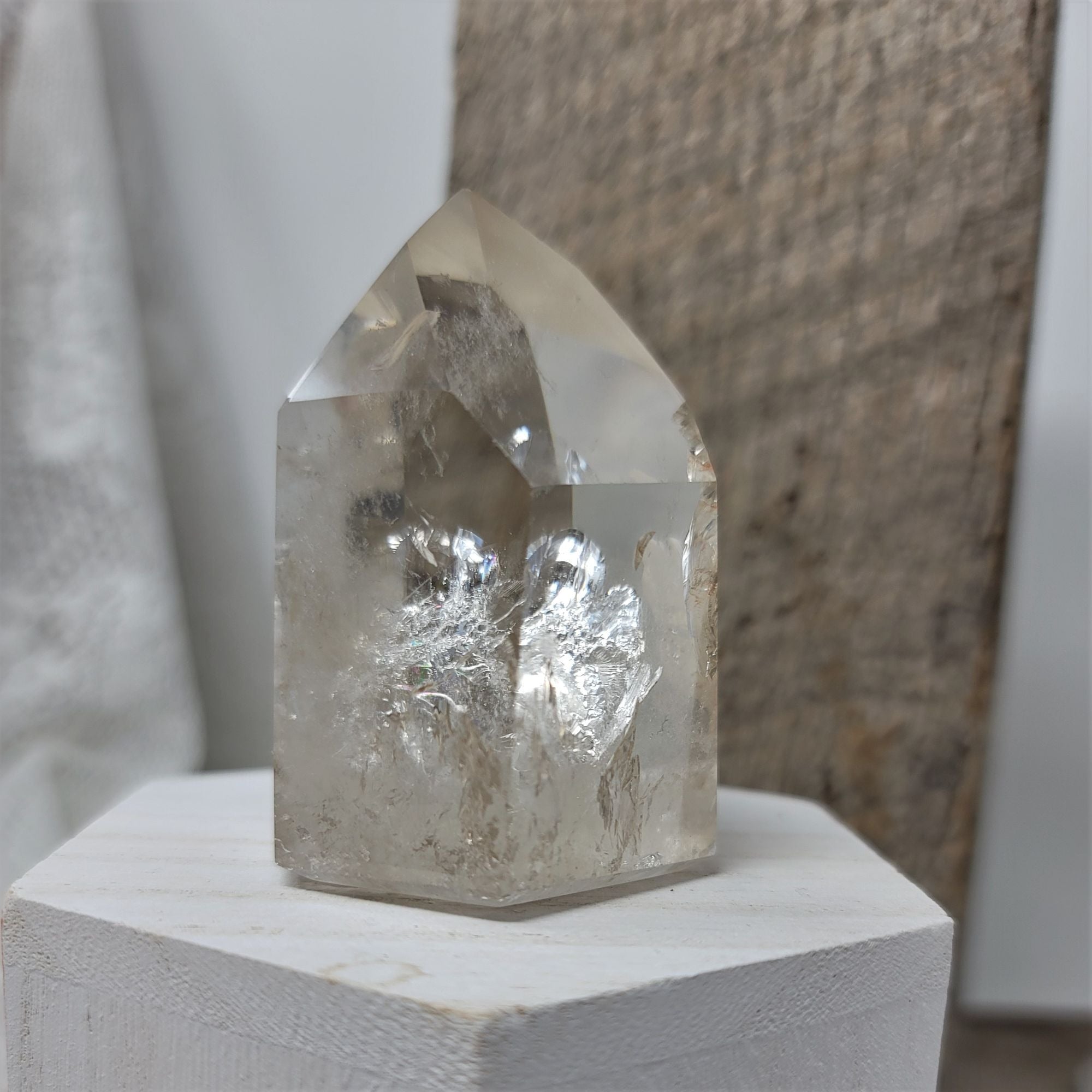 Genuine Quartz Crystal Pillar Natural Inclusions 6 Sided