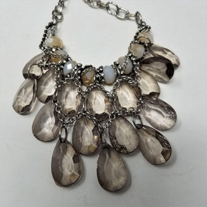 Sparkling Teardrop Silver Necklace w/ Rhinestones