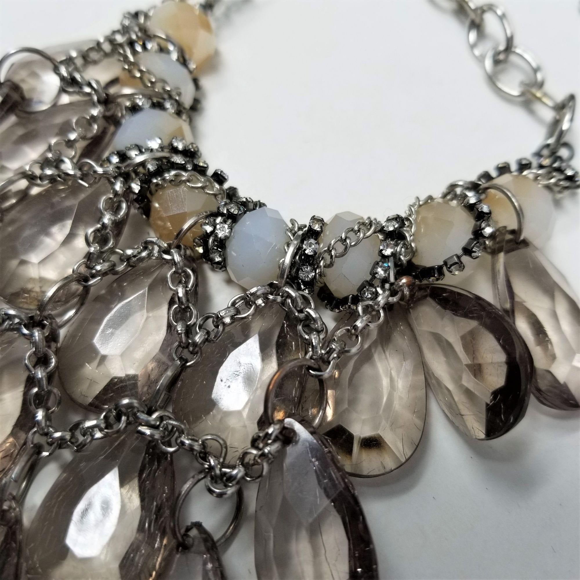 Sparkling Teardrop Silver Necklace w/ Rhinestones