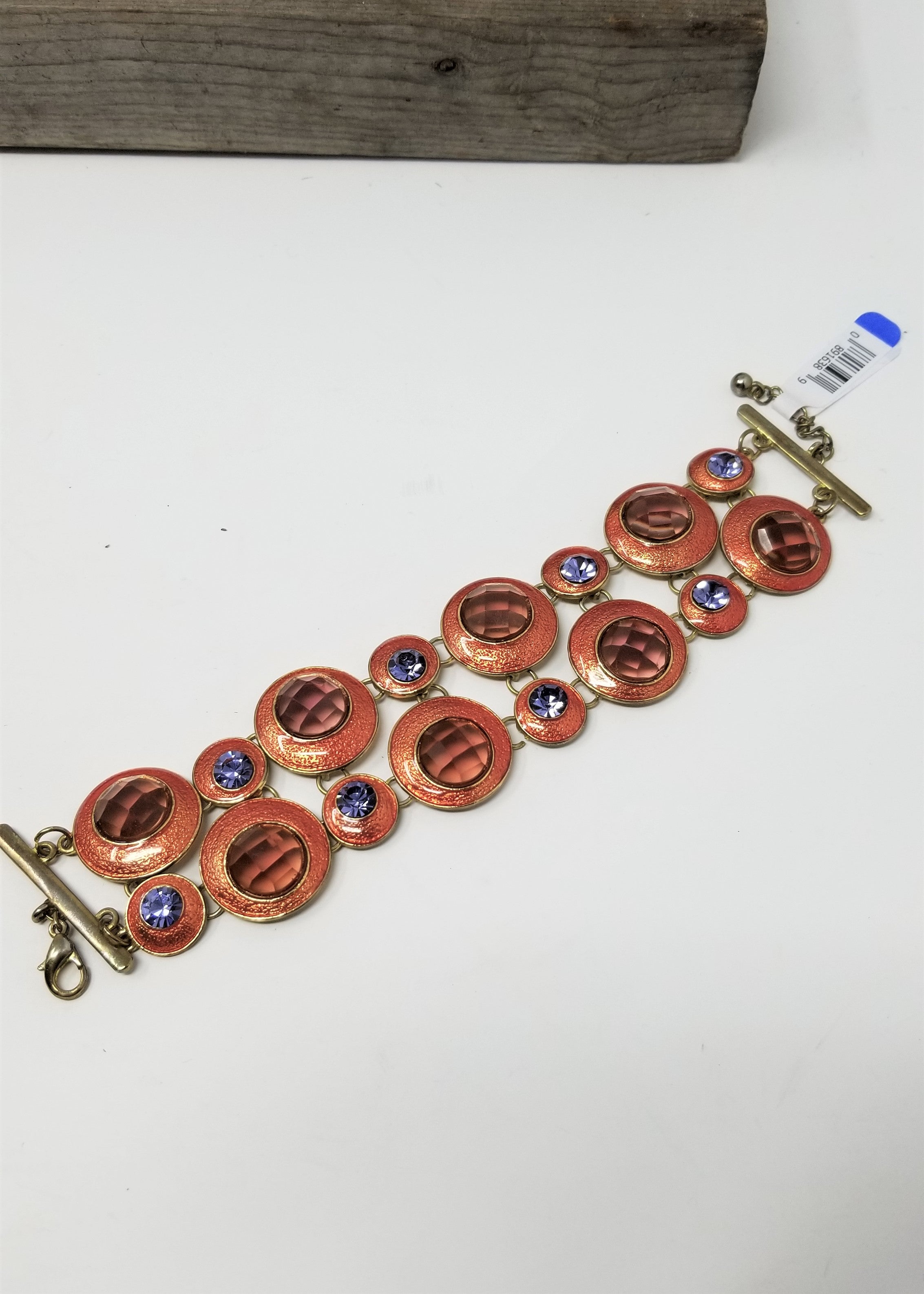 Hand-enameled Vintage Bracelet with Colorful Rhinestones