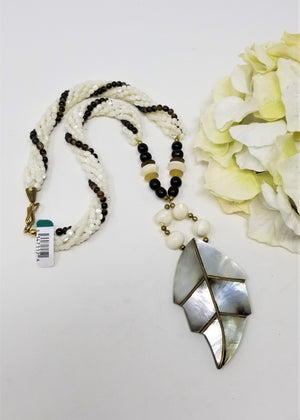 Vintage Mother of Pearl Leaf Necklace Multi Strand