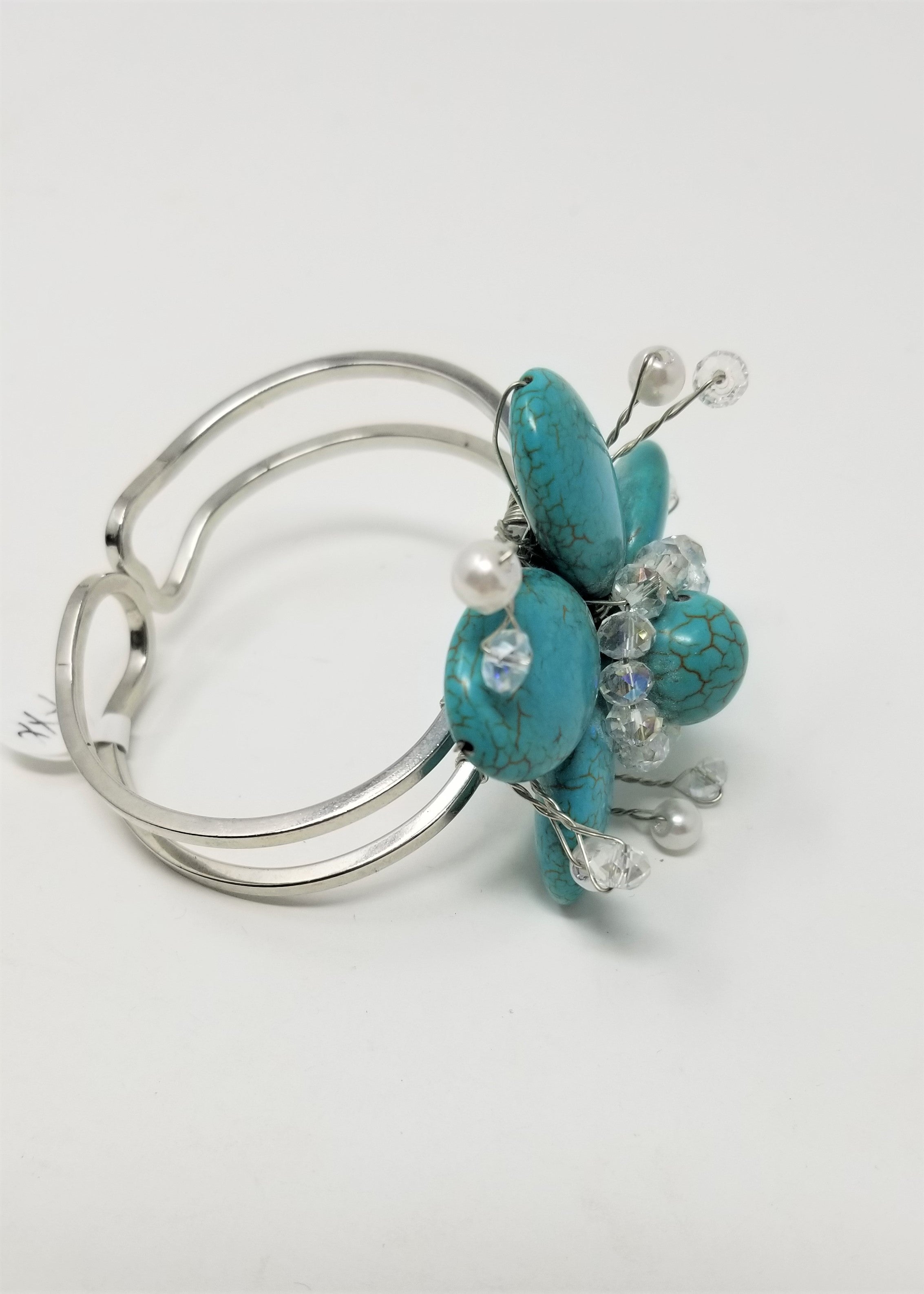 Handmade Turquoise Flower Bangle Bracelet