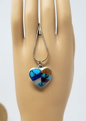 Vintage Turquoise Inlay Heart Necklace w/ Snake Chain