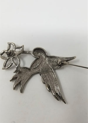 Red Eye Hummingbird Pin Vintage Silver Avon Brooch