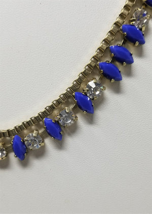 J Crew Marquise Shape Blue & Rhinestone Necklace Stunning
