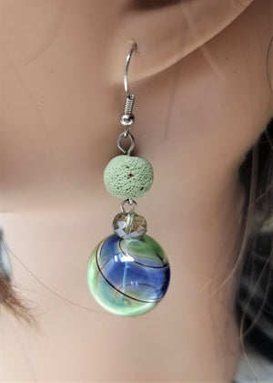 Handmade Earrings with Sponge Coral & Orbs of Blue & Green