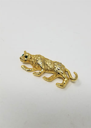 Emerald Eye Leopard Pin / Brooch Vintage