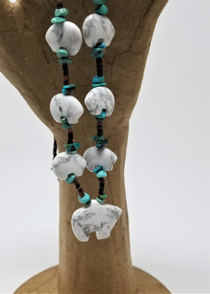 Zuni Bear Necklace Howlite Turquoise and Heshi Shell