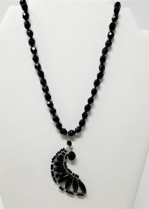 Vintage Czech Glass Bead Necklace Black Moon
