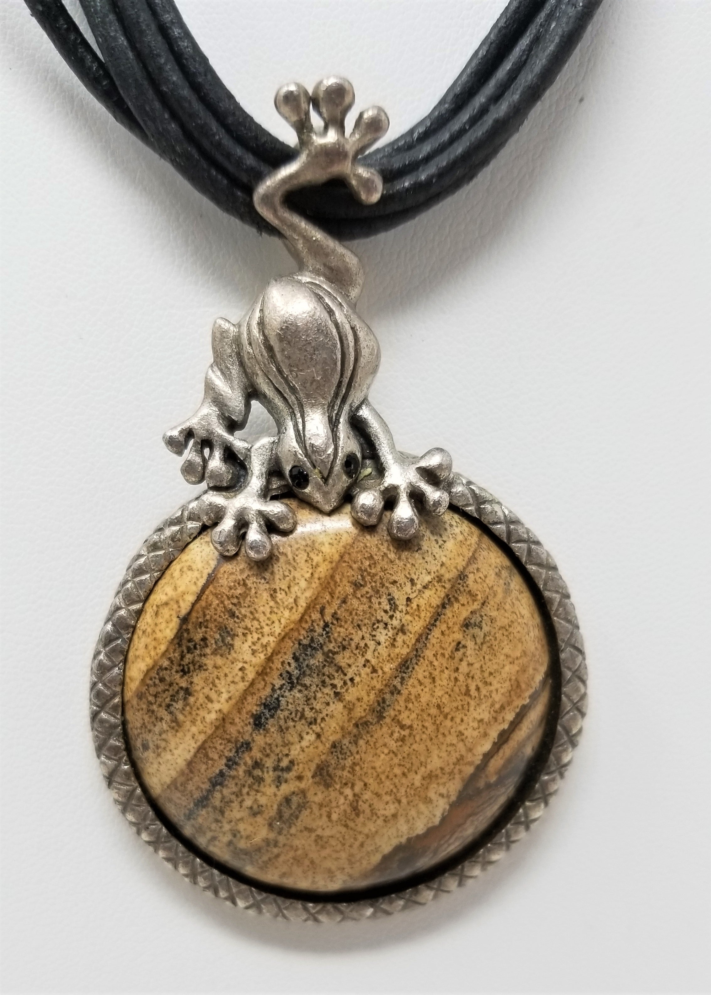 Frog Holding Large Picture Jasper Stone Necklace