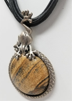 Frog Holding Large Picture Jasper Stone Necklace