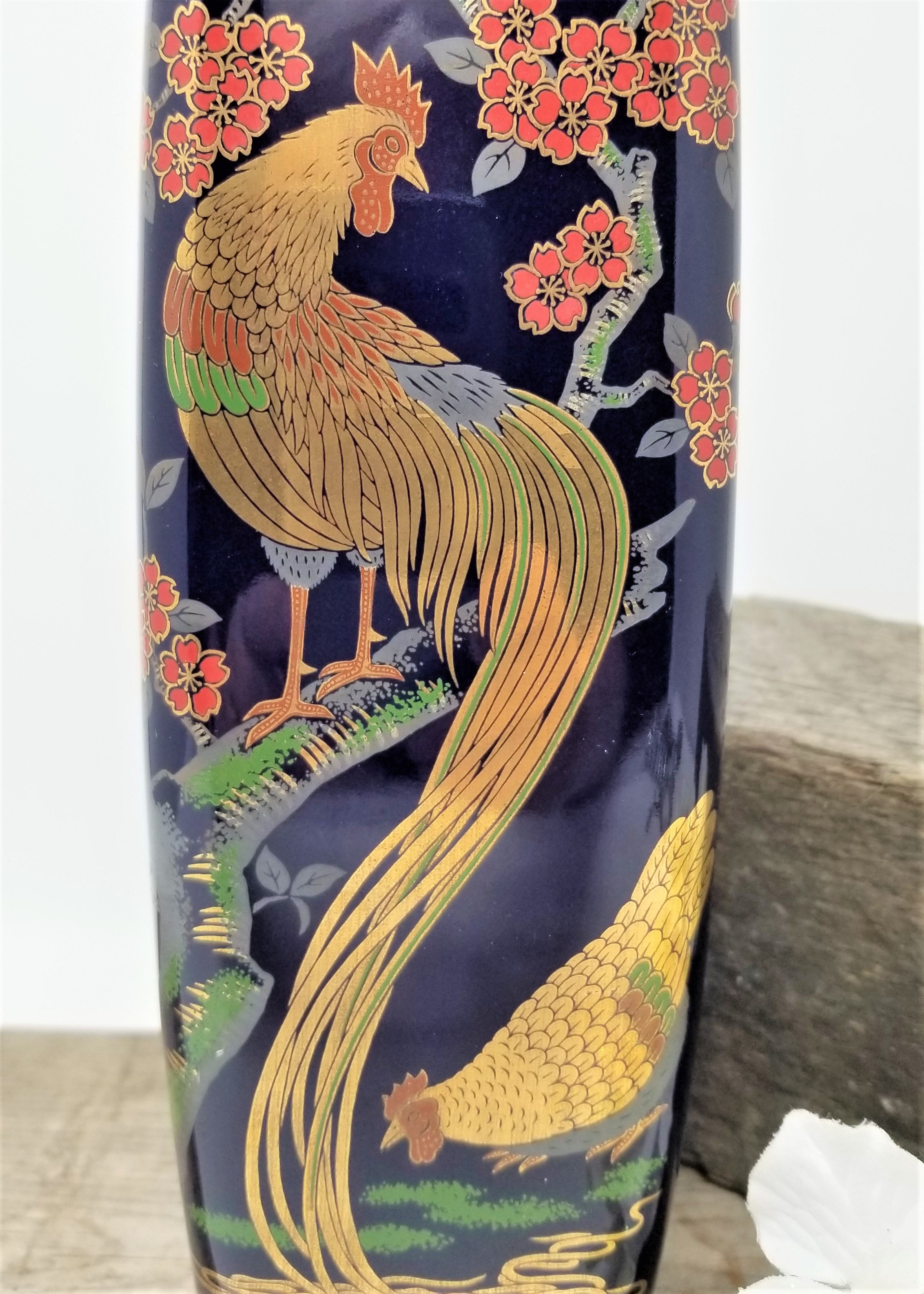 Japan Cobalt Blue Porcelain Peacock Vase