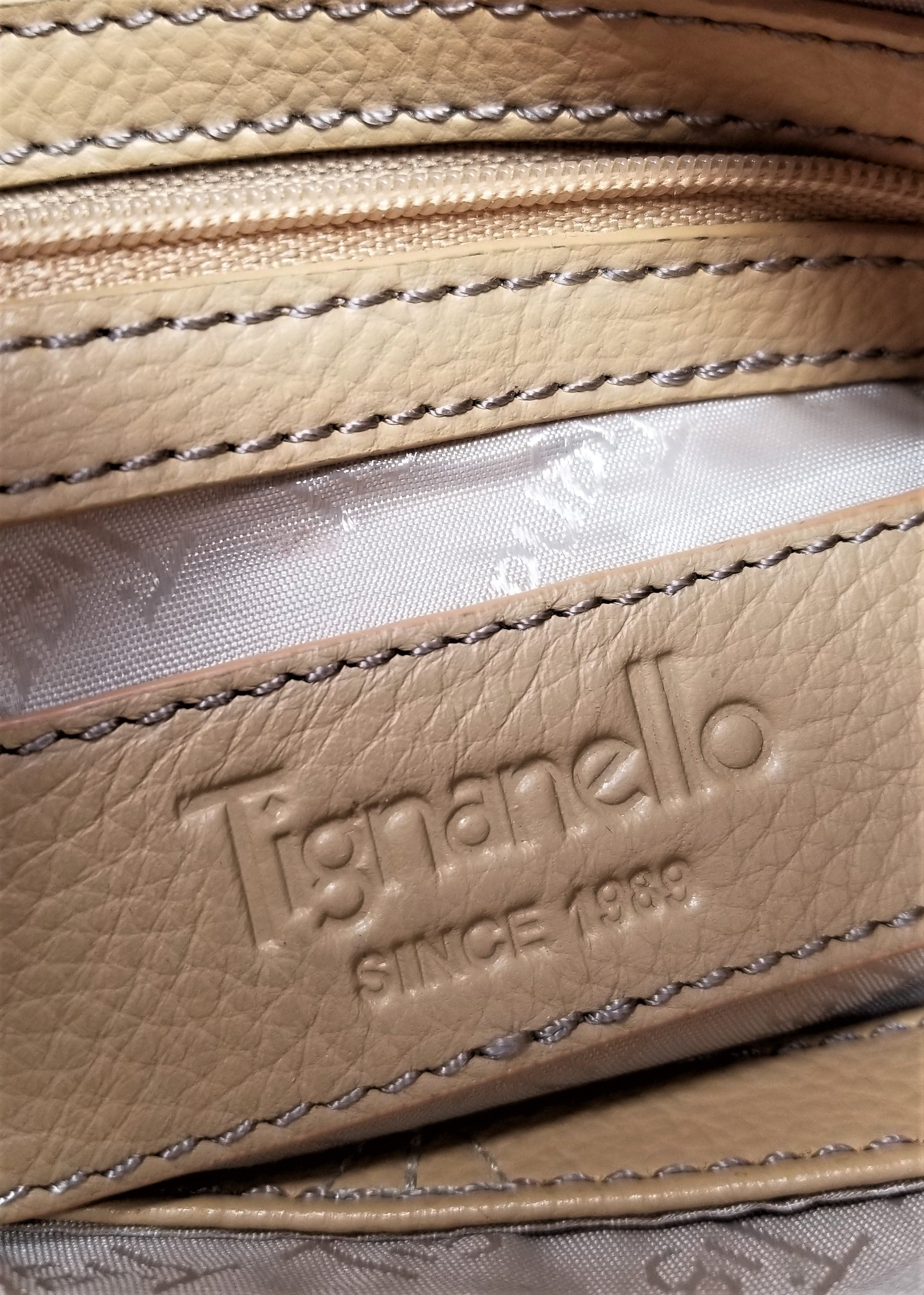 Tignanello Leather Purse Crossbody Tan & White