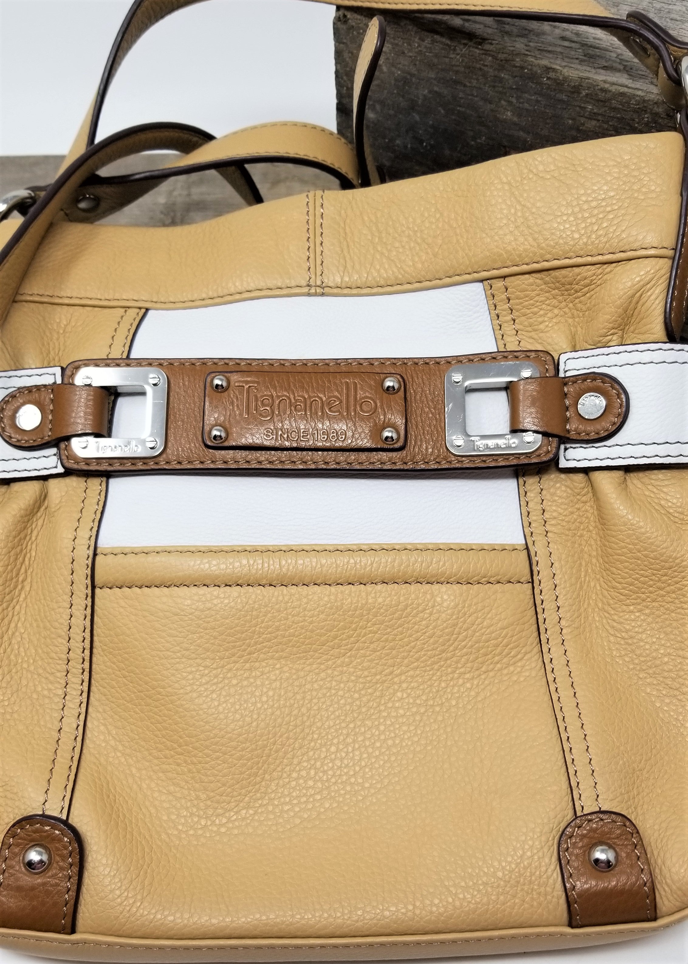 Tignanello | Bags | Tignanello Black White And Brown Leather Handbag |  Poshmark