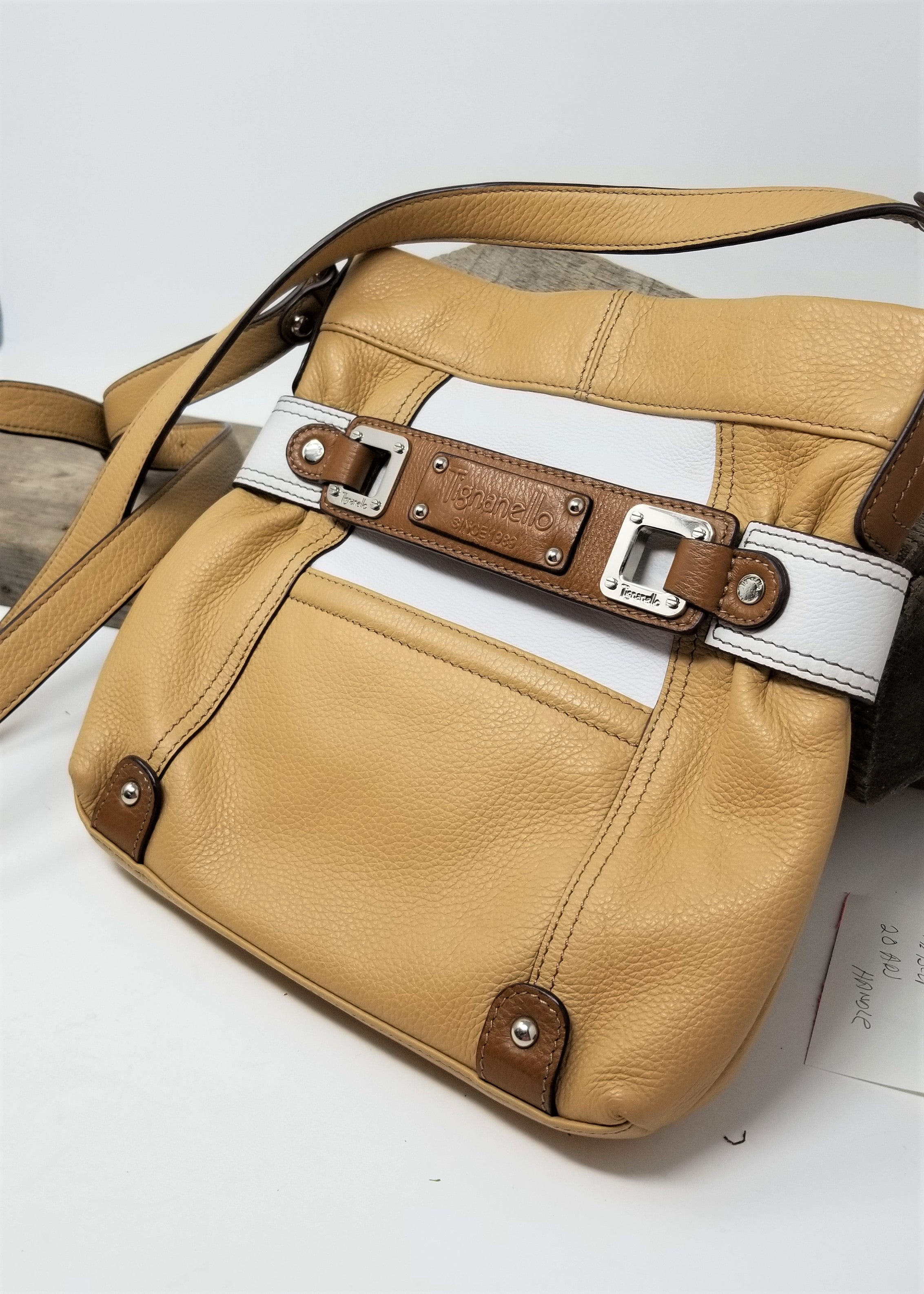 Tignanello White Pebble 100% Genuine Leather Handbag/Purse Multi Pockets  Large | eBay