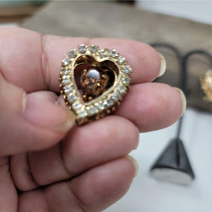 Warner Vintage Heart Rhinestone Topaz Clip on Earrings