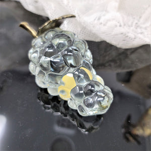 Vintage Glass Bunch of Grapes Paper Weight Brass Leaf