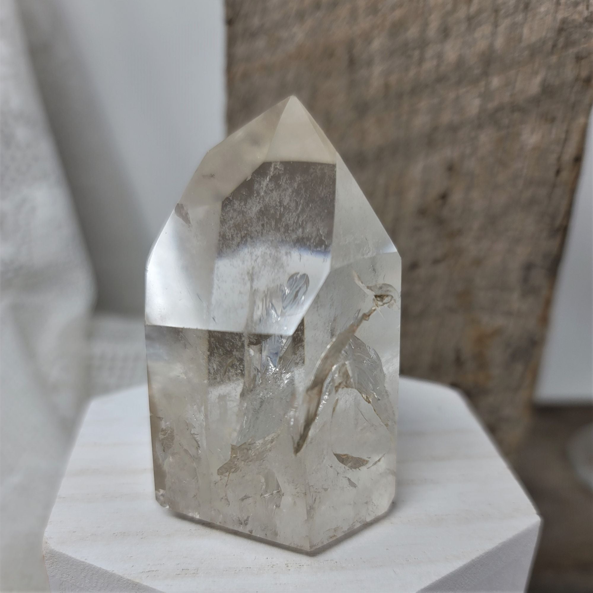 Genuine Quartz Crystal Pillar Natural Inclusions 6 Sided