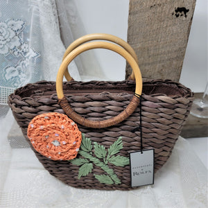 Rolf's Gardenia Mini Purse Basket Weave Wood Handle NWT