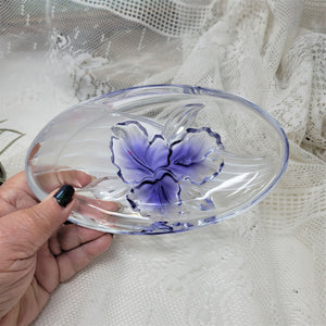 Glass Trinket Bowl w/ Blue Flower
