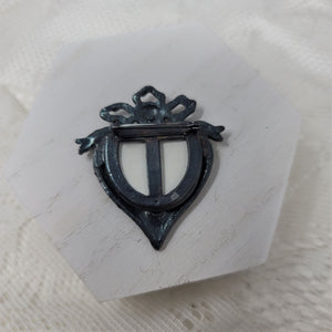 Vintage Pewter Finish Pin Brooch Photo Frame Heart