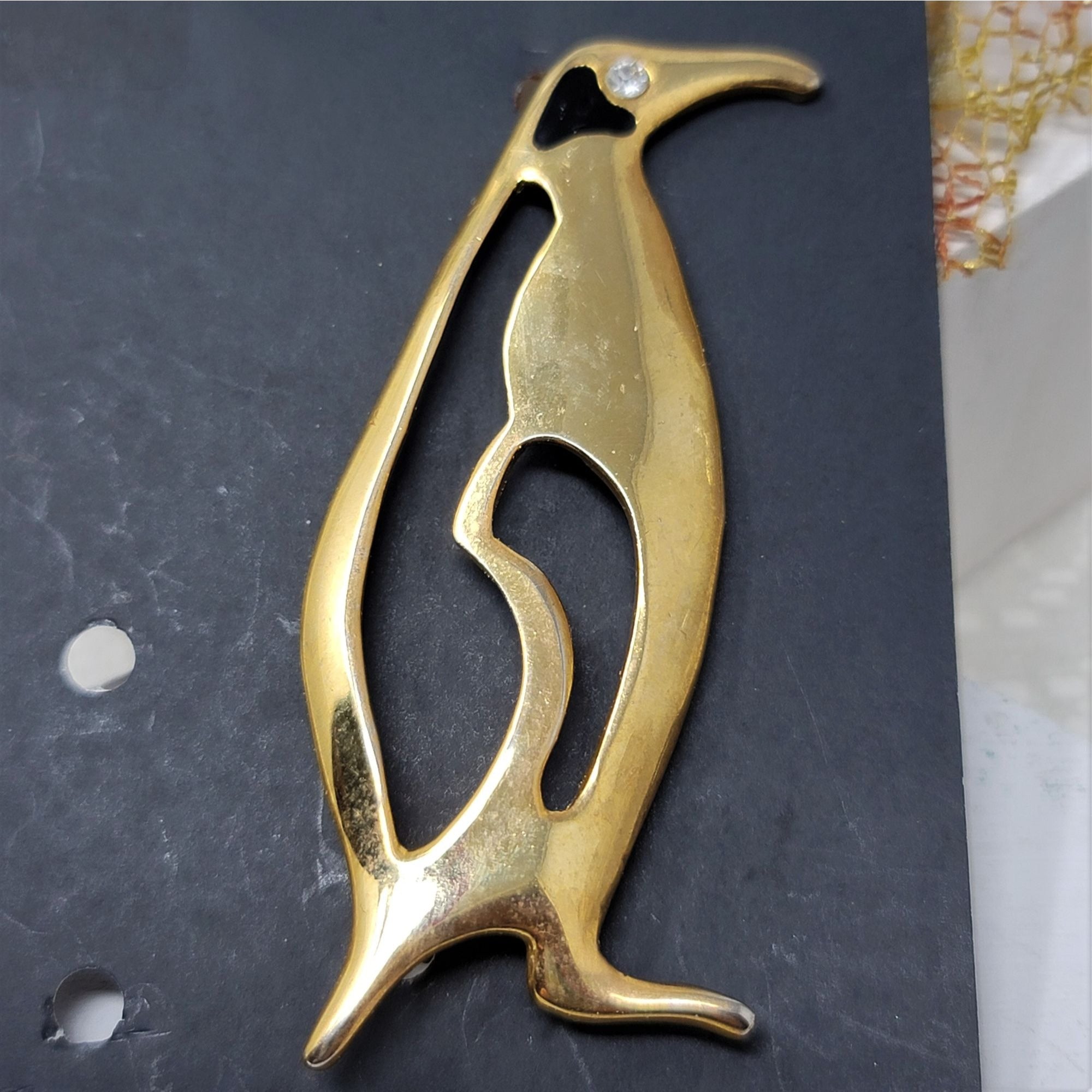 Unique Penguin Pin Brooch Cut Out Design Goldtone