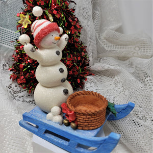 Vintage Snowman on a Sled Figurine Holiday Decor
