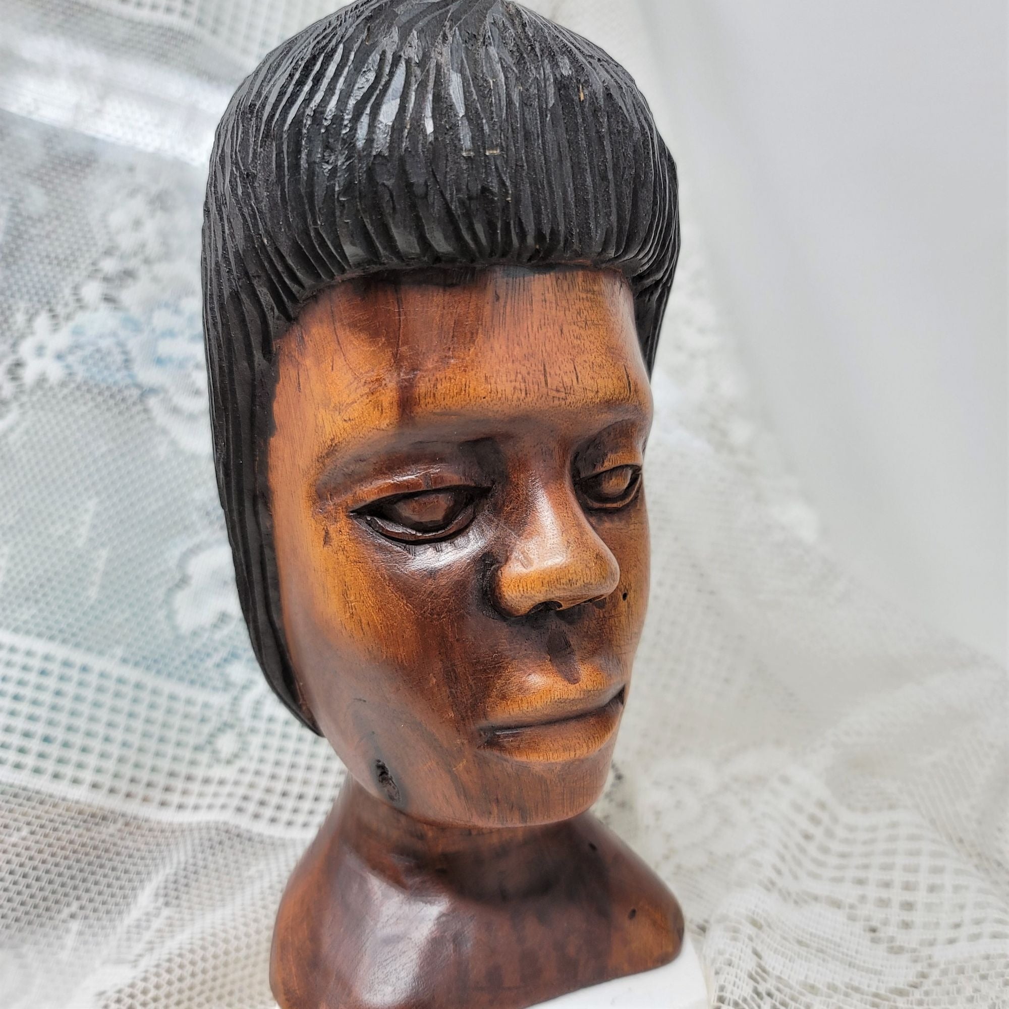 Vintage Hand Carved Woman's Head Figurine