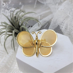Gold Butterfly Pin Brooch Mesh Wings Vintage Brooch