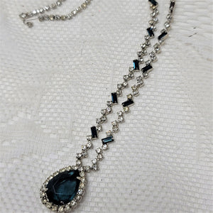 Sparkling Midnight Blue Glass and Rhinestone Necklace