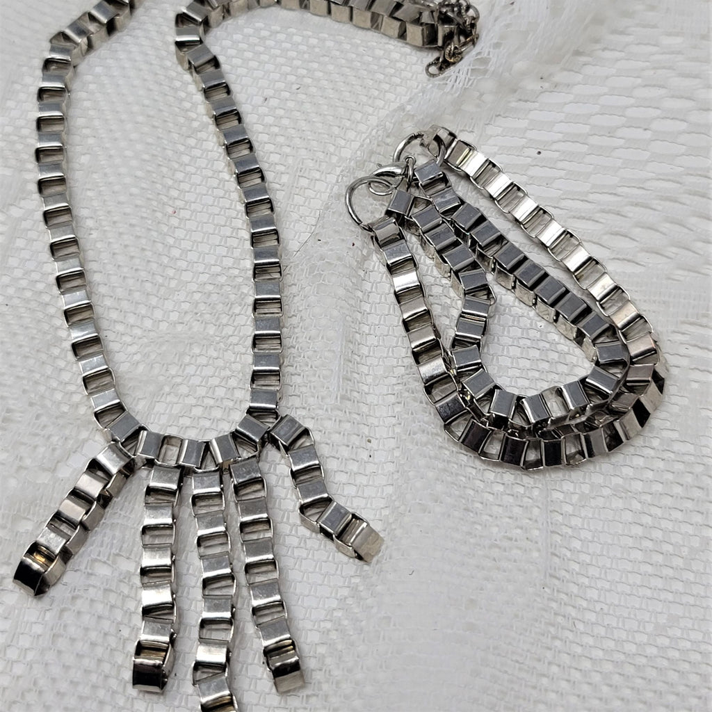 Bike Chain Necklace & Bracelet Set Silver Tone