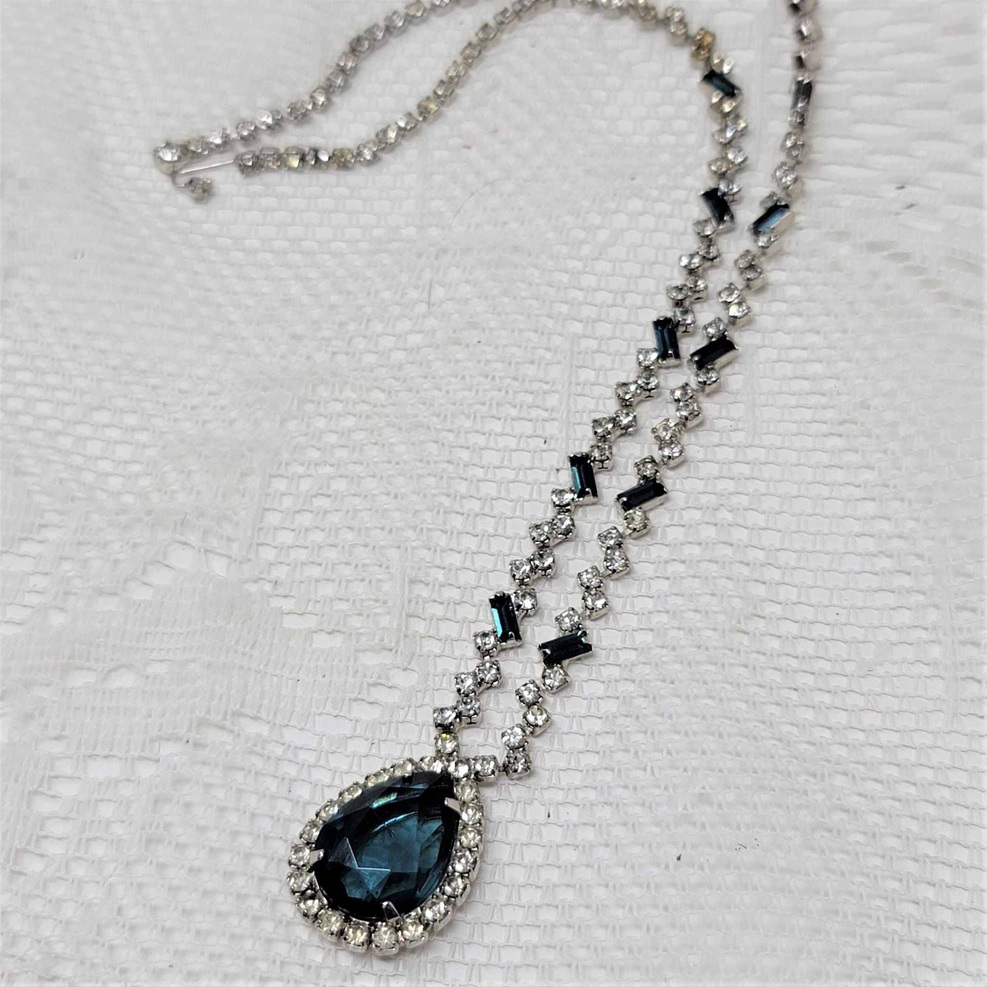 Sparkling Midnight Blue Glass and Rhinestone Necklace