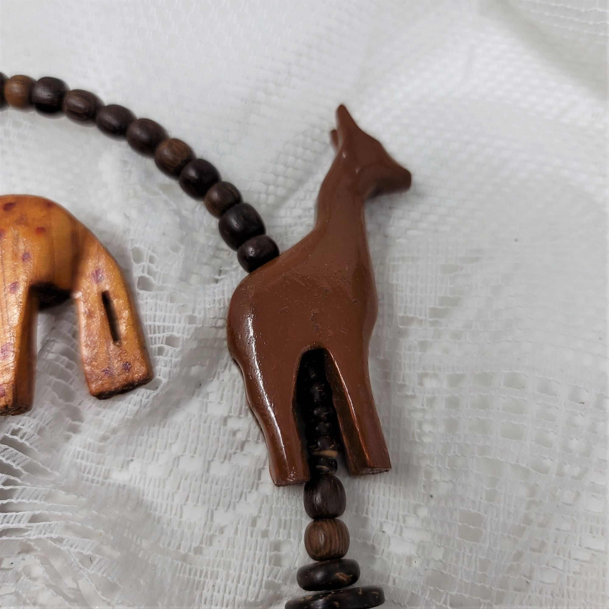 Carved Wood Animal Necklace Unique 30" Long