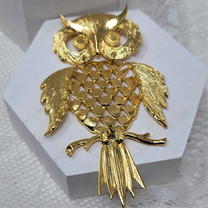 Jumbo Golden Owl Pin Brooch Bird Pin