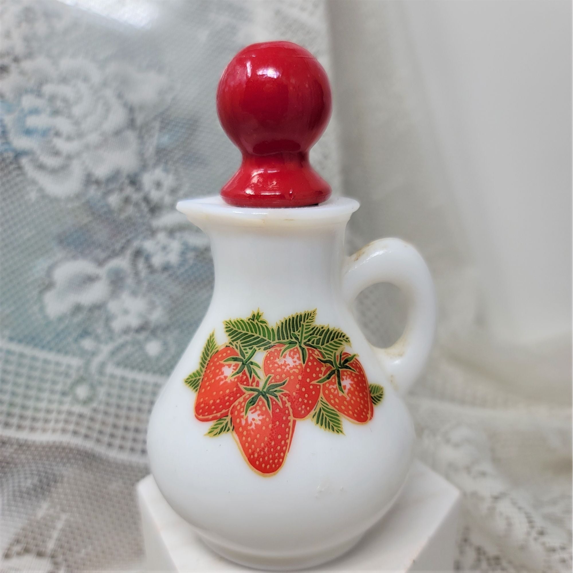 Vintage Avon Strawberries And Cream White Milk Glass Pitcher
