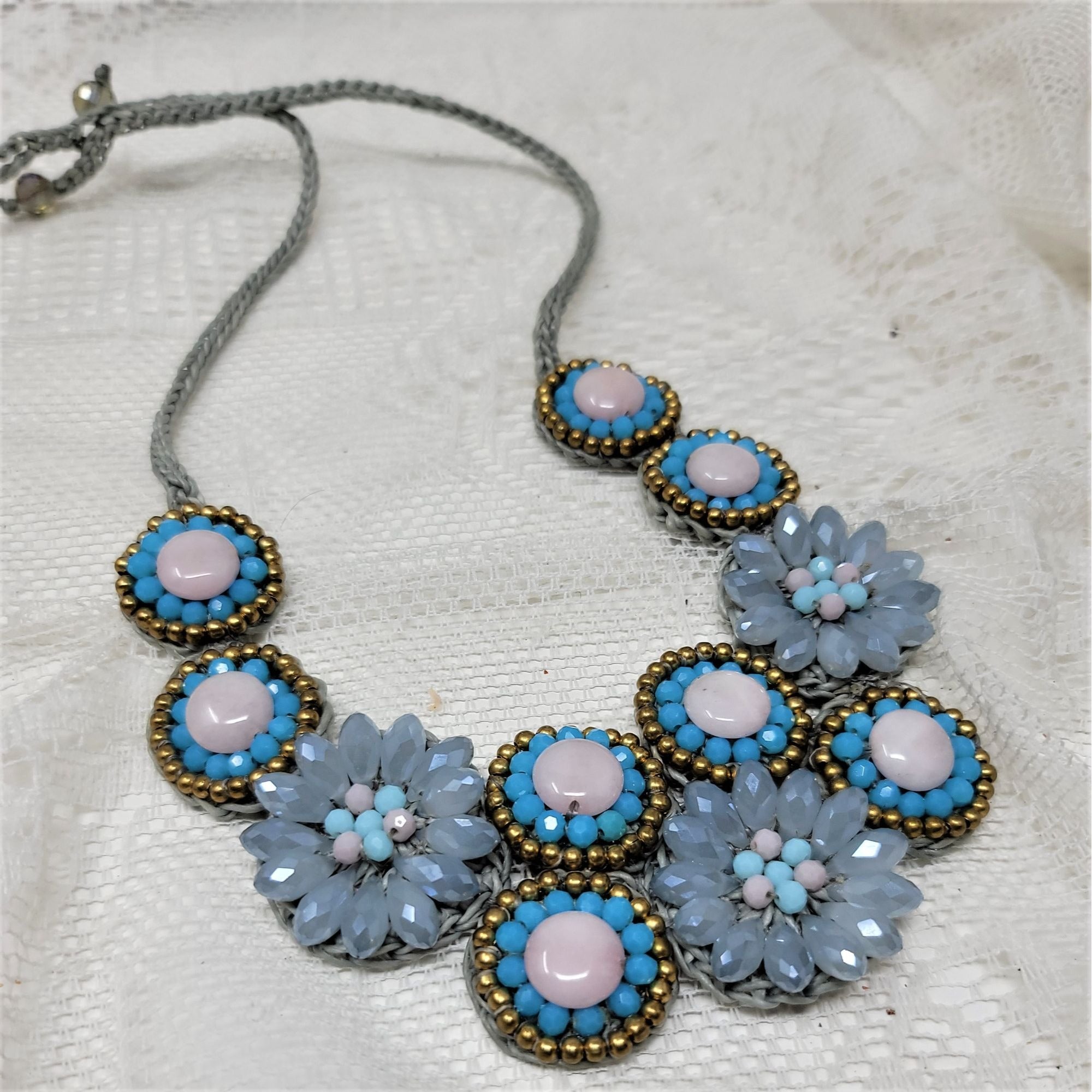 Sparkling Blue Gray Bib Necklace