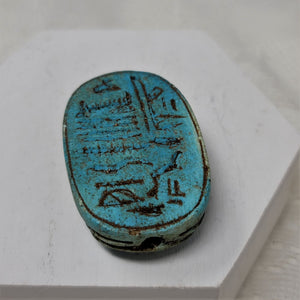 Vintage Clay Scarab Bead from Egypt Large Blue Green